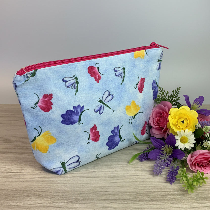 Handcrafted Zippered Bag With Gusset - Bees Bats & Butterflies - Premium Cotton