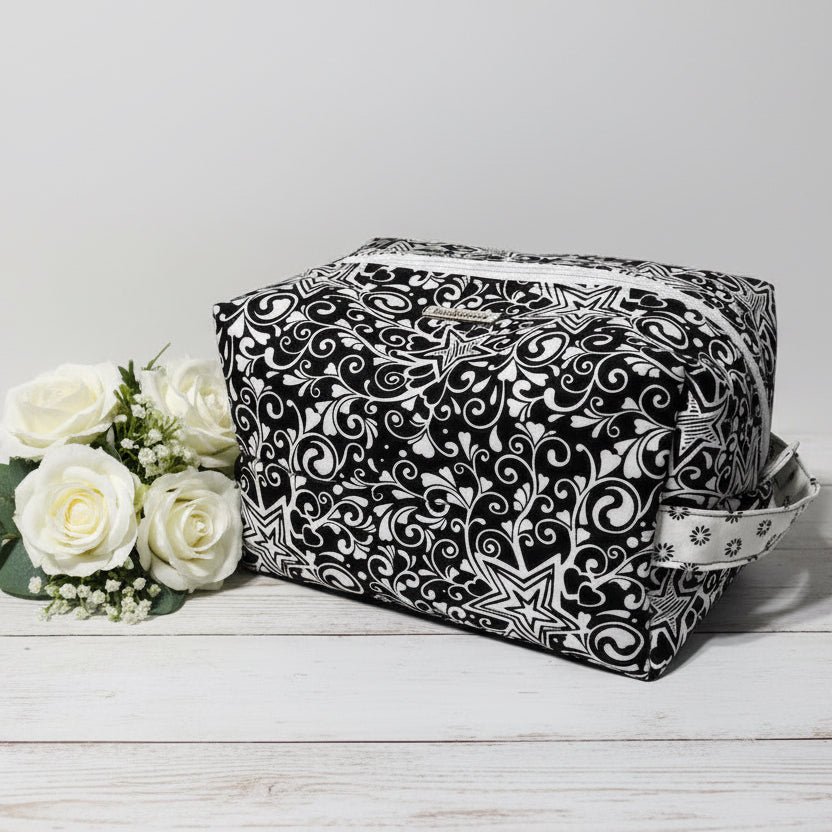 Black and white patterned toiletry bag 