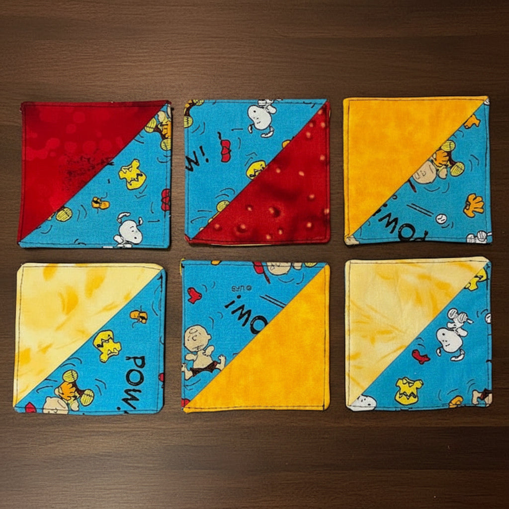 Set of six fabric coasters with cartoon character pattern 