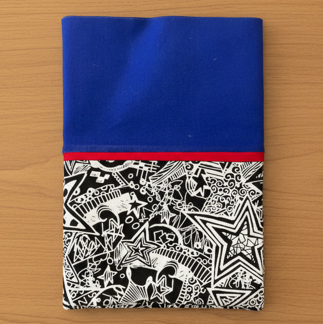 Blue  with a black and white patterned border Pillowcase